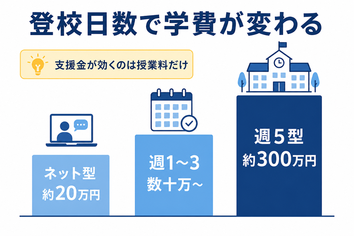 登校日数で学費が変わるグラフ