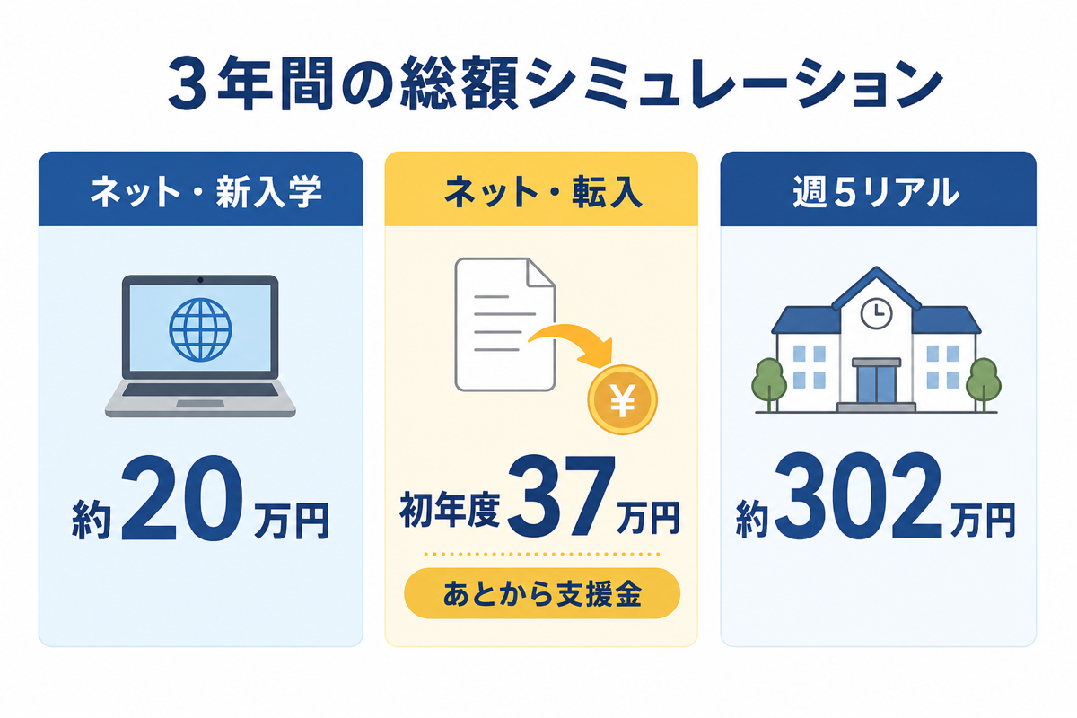 3年間の総額シミュレーション3ケース