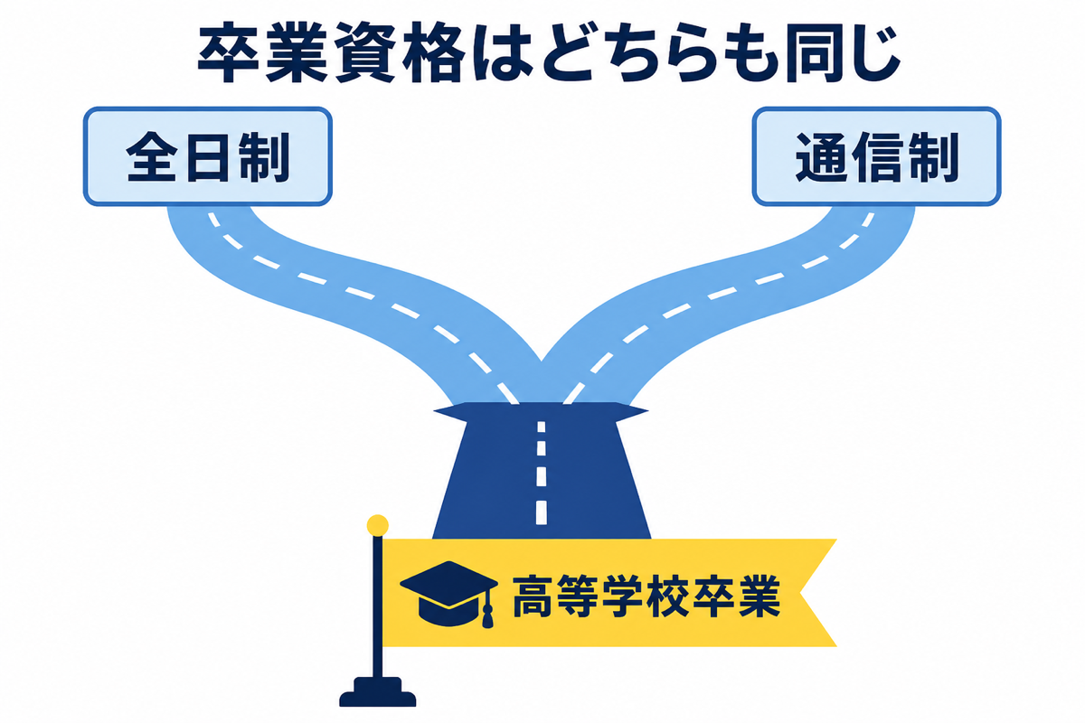 全日制と通信制が同じ卒業資格に合流する図